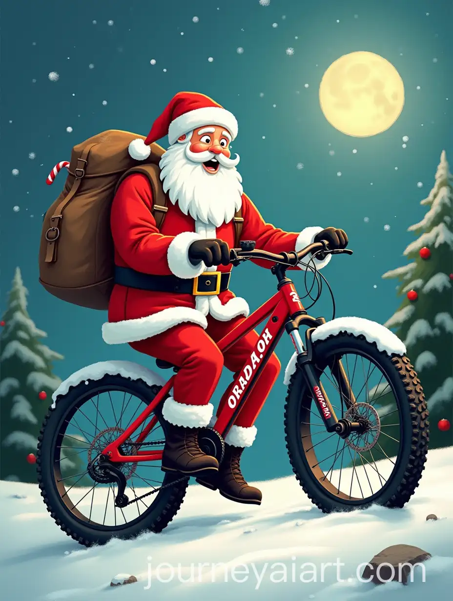 Santa-Claus-Delivering-Mountain-Bike-Christmas-Gift-Under-the-Tree