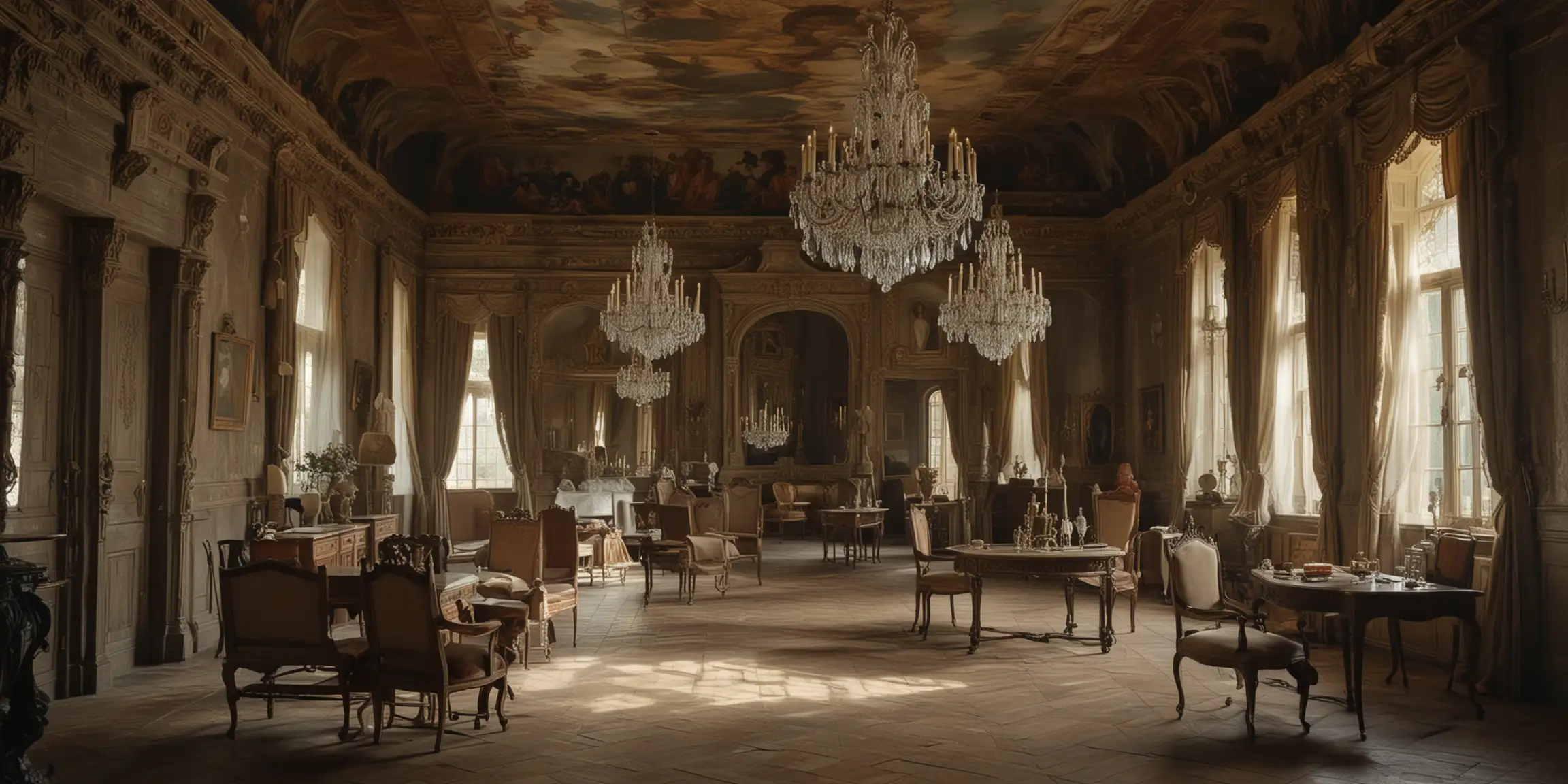 Ghost of the Late Lady Haunting a Lavish Castle Interior