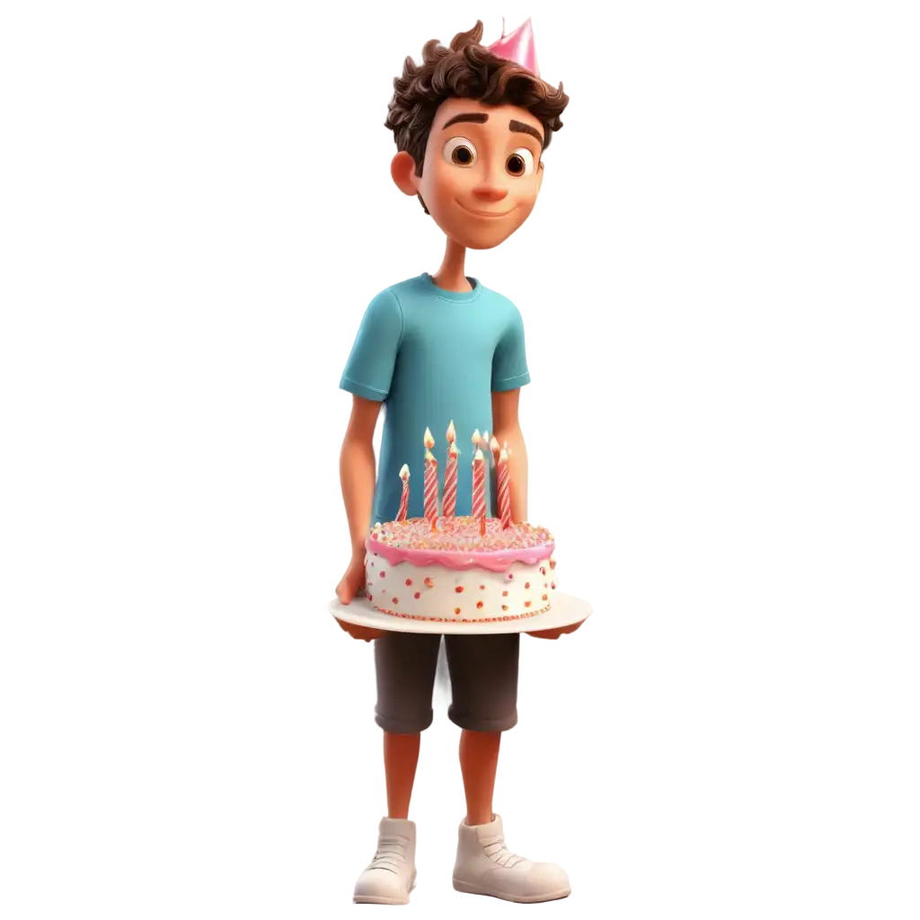 birthday boy with cake in cartoon photo