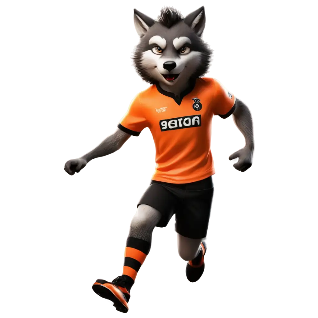 PNG-Image-of-Wolf-Animal-in-Orange-and-Black-Football-Shirt-Celebrating-Goal