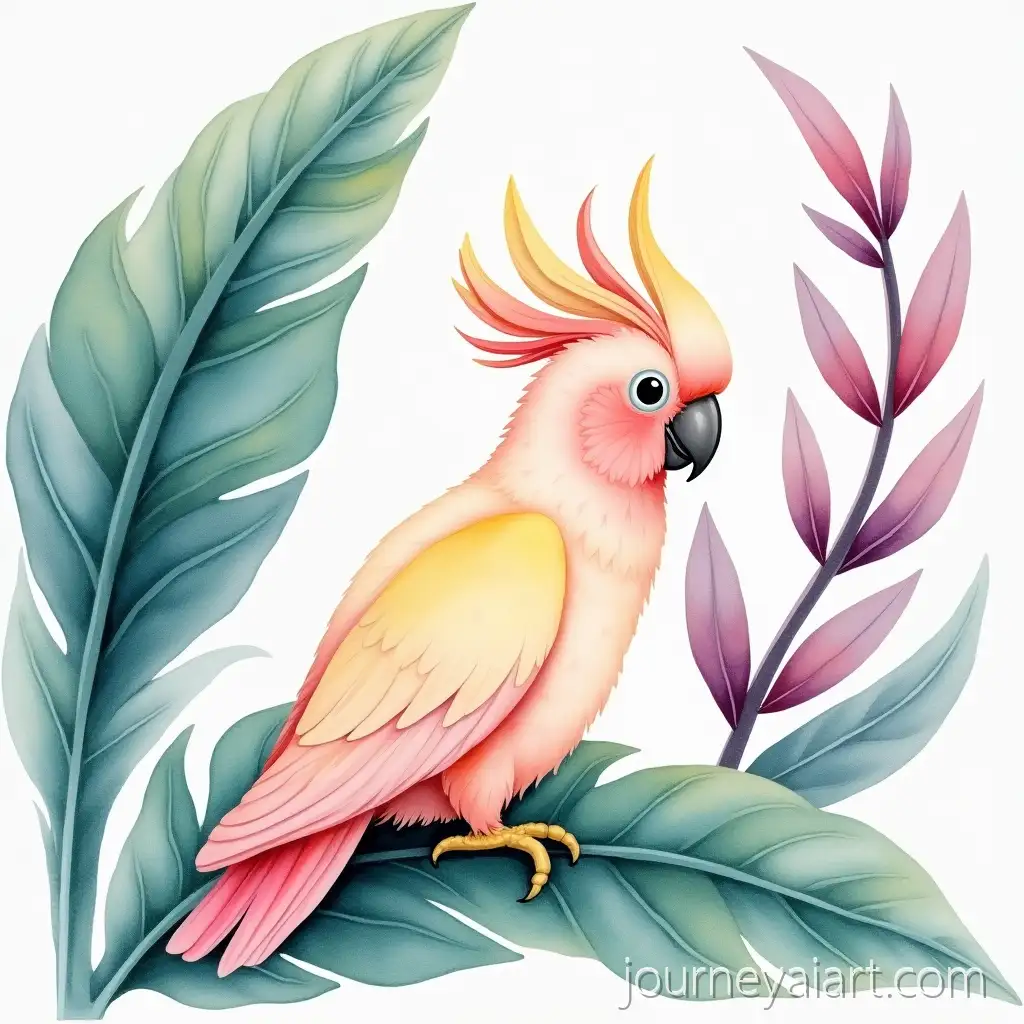 CockatooWatercolor-Cockatoo-Painting-Perched-on-Tropical-Branch-in-Watercolor-Painting