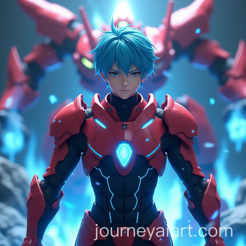 Futuristic-CyanHaired-Knight-in-Epic-Confrontation-with-Mecha-Dragon