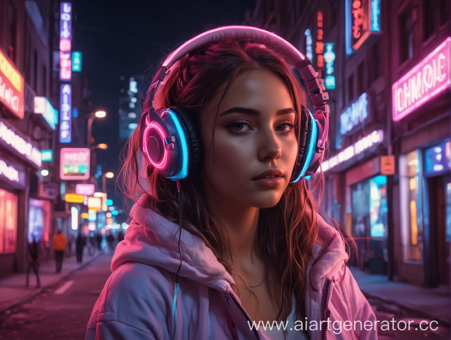 Stylish-Girl-Listening-to-Music-in-Neon-City