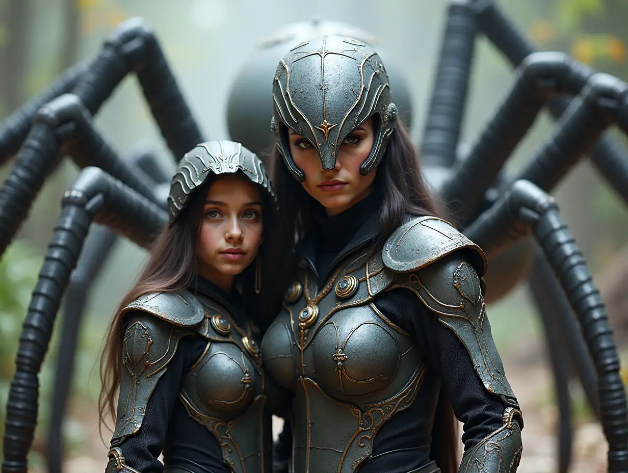 Ki-Fantasy family,Man,Woman, and Children, giant spider face and with glass and white armor equipment