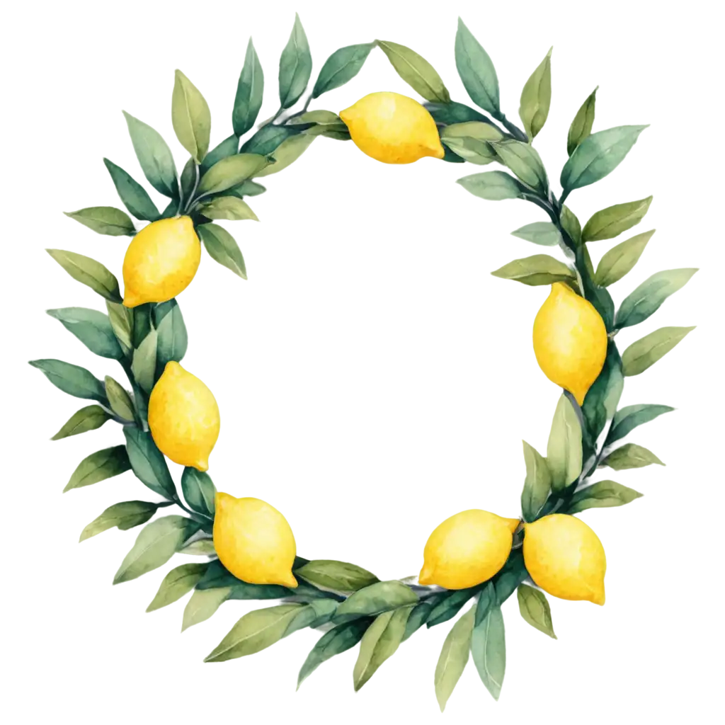 Lemon-Wreath-PNG-Vibrant-HandDrawn-Watercolor-Style