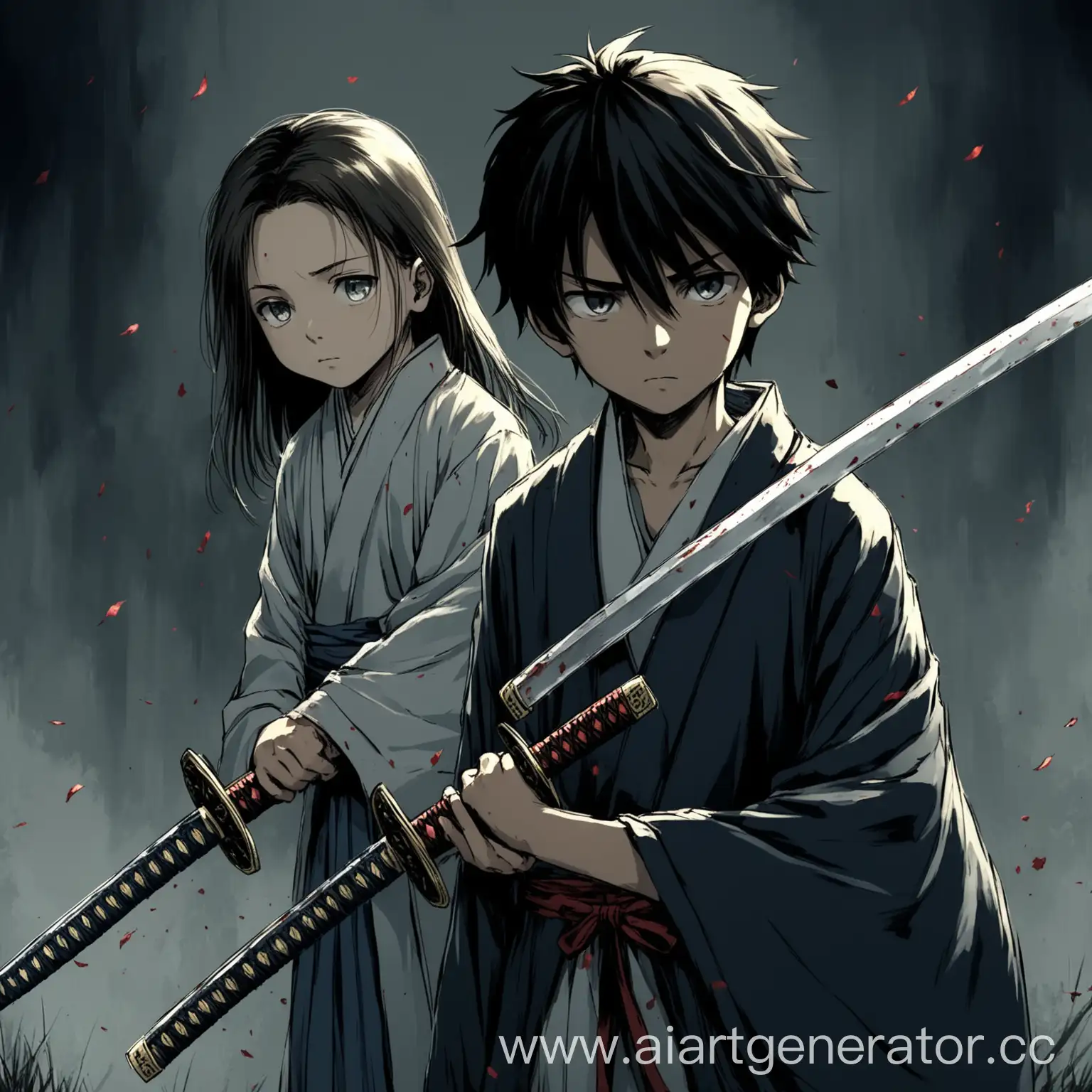 Teenage-Boy-with-Katana-Battling-a-Curse-Assisted-by-His-Sister