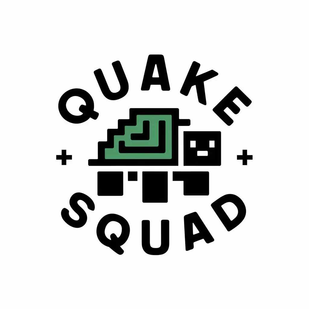 a vector logo design,with the text "Quake Squad", main symbol:turtle from minecraft,Minimalistic,be used in Entertainment industry,clear background