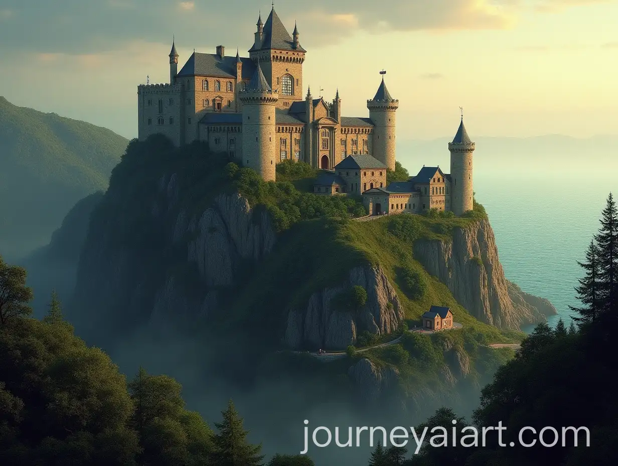 Medieval-Fortress-on-a-Cliff-Overlooking-the-Sea-at-Dawn