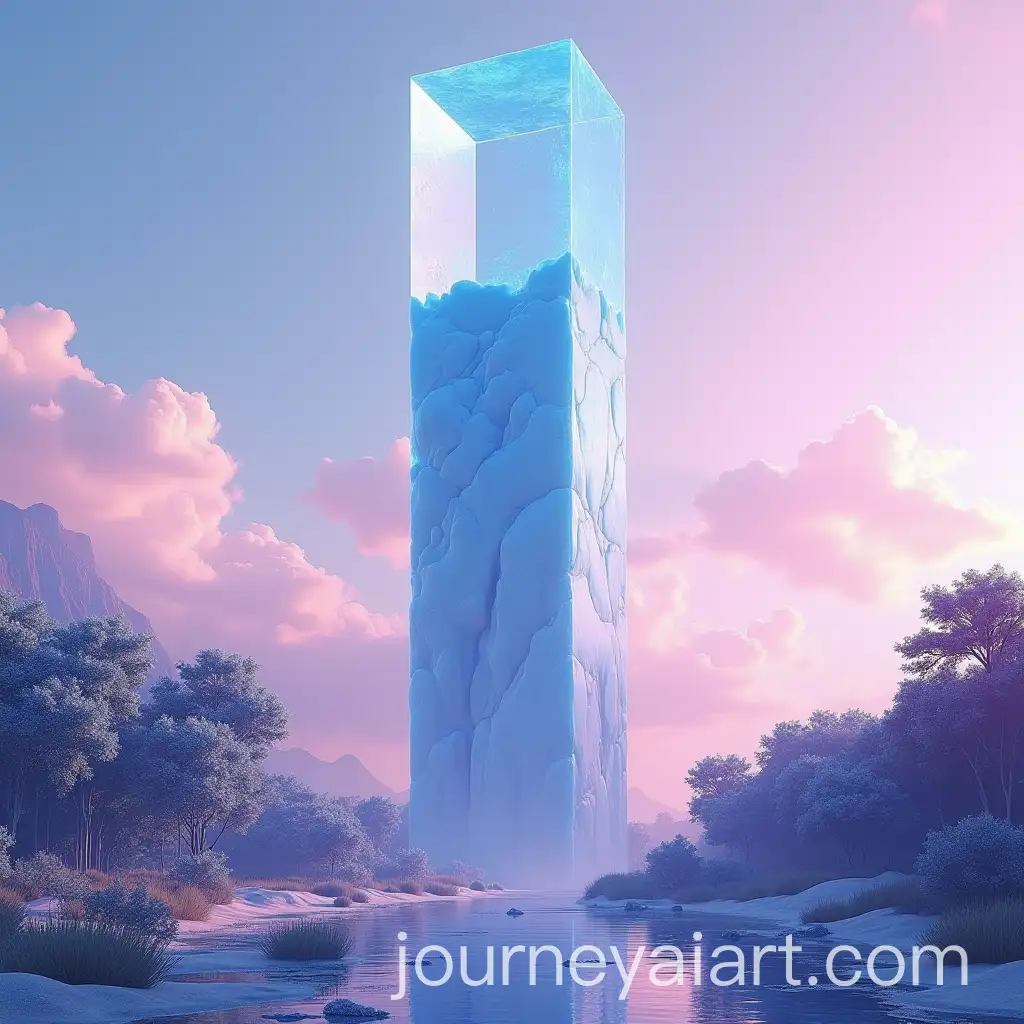 Ice-Skyscraper-TowerAI-Art-Prompt-Expansioning-Over-a-Jungle-in-a-Desert-Landscape-with-Pink-Sky-and-Floating-Cube