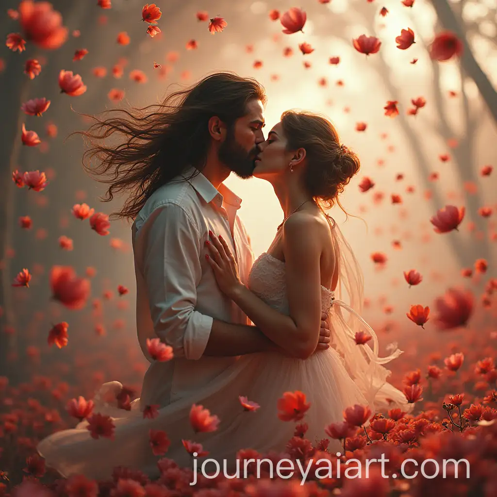 A-Man-and-a-Girl-Surrounded-by-Colorful-Petals-and-Shattered-Glass