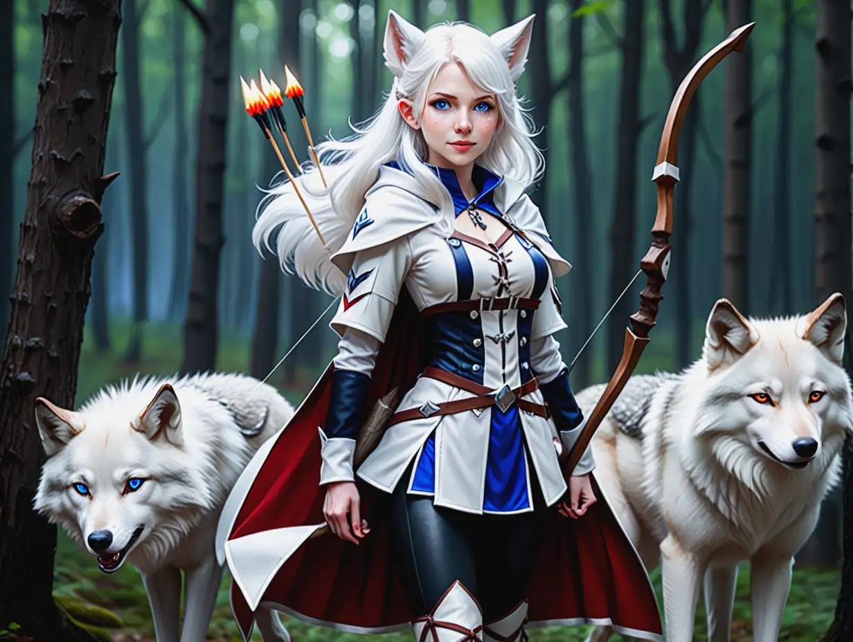 Enchanting-Woman-Mage-in-Forest-Encounter-with-WhiteEared-Wolves