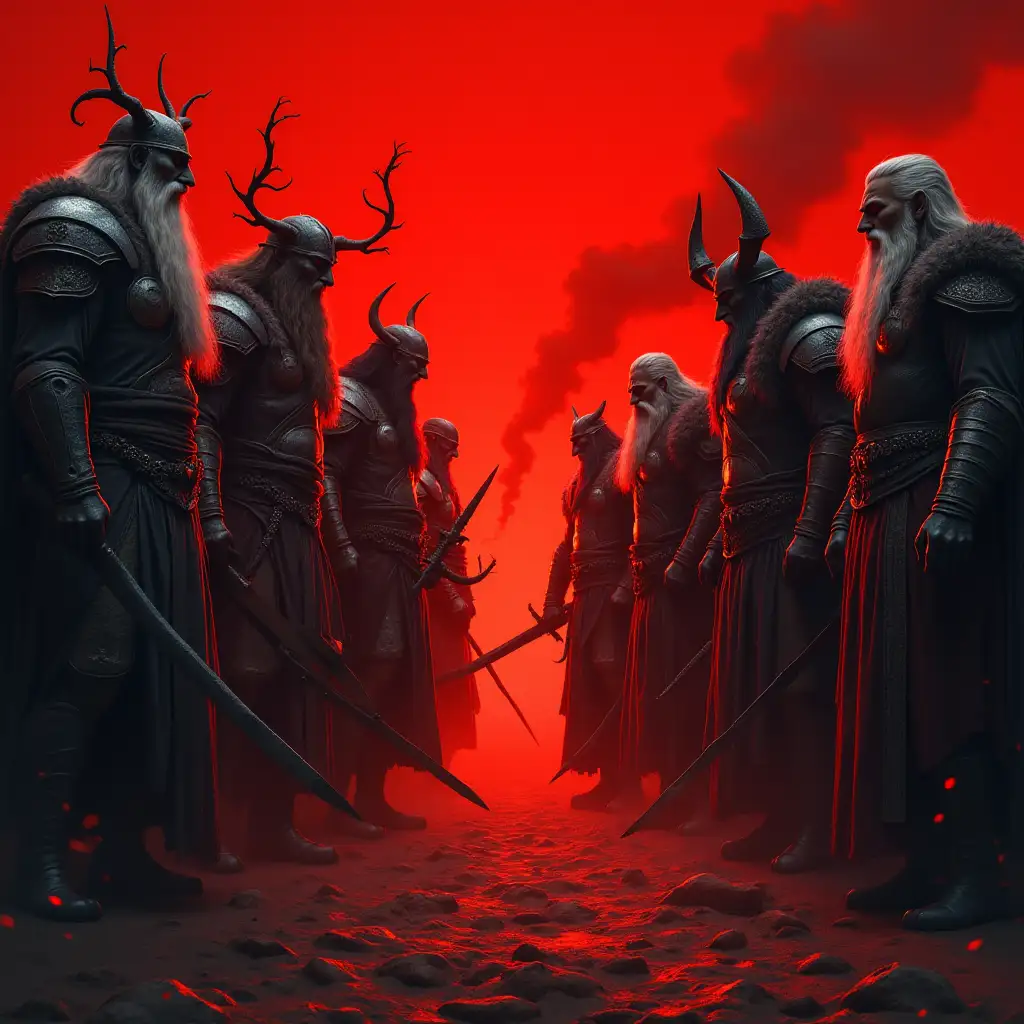 Epic Battle of Norse Gods in a Fiery Red Background