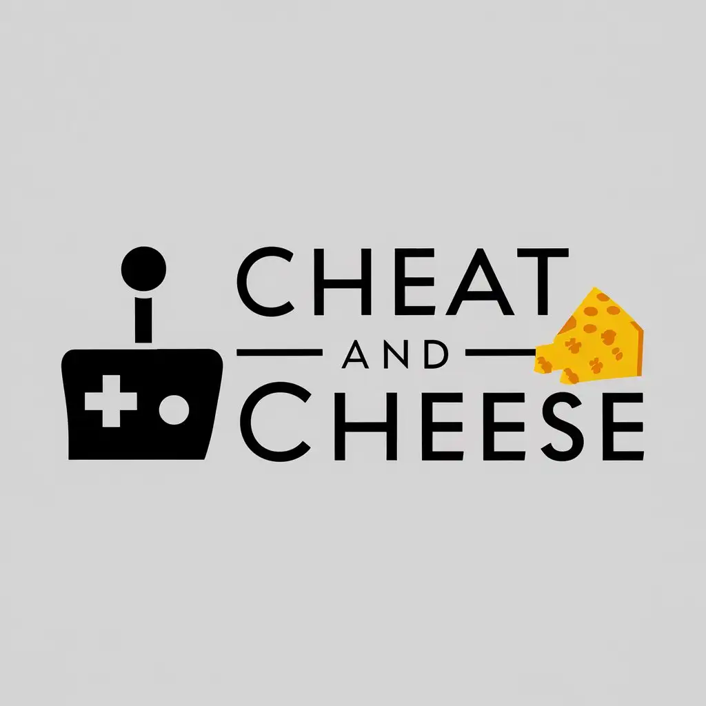 a logo design,with the text "Cheat and Cheese", main symbol:Joystick, Cheese, Popcorn,Minimalistic,be used in Entertainment industry,clear background