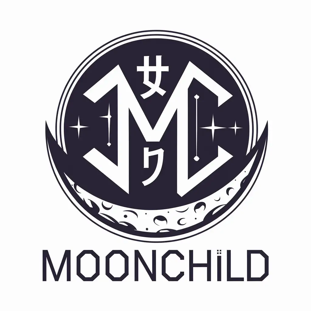 LOGO Design For Moonchild Minimalistic MC Symbol in Japanese Style for Technology Industry