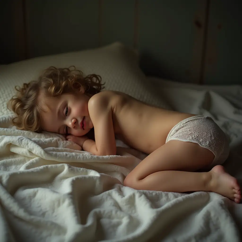 Sweet-Little-Girl-Relaxing-on-a-Vintage-Bed