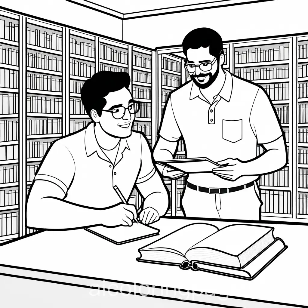 Luis-and-Juan-in-the-Library-surrounded-by-Happy-Books-Coloring-Page