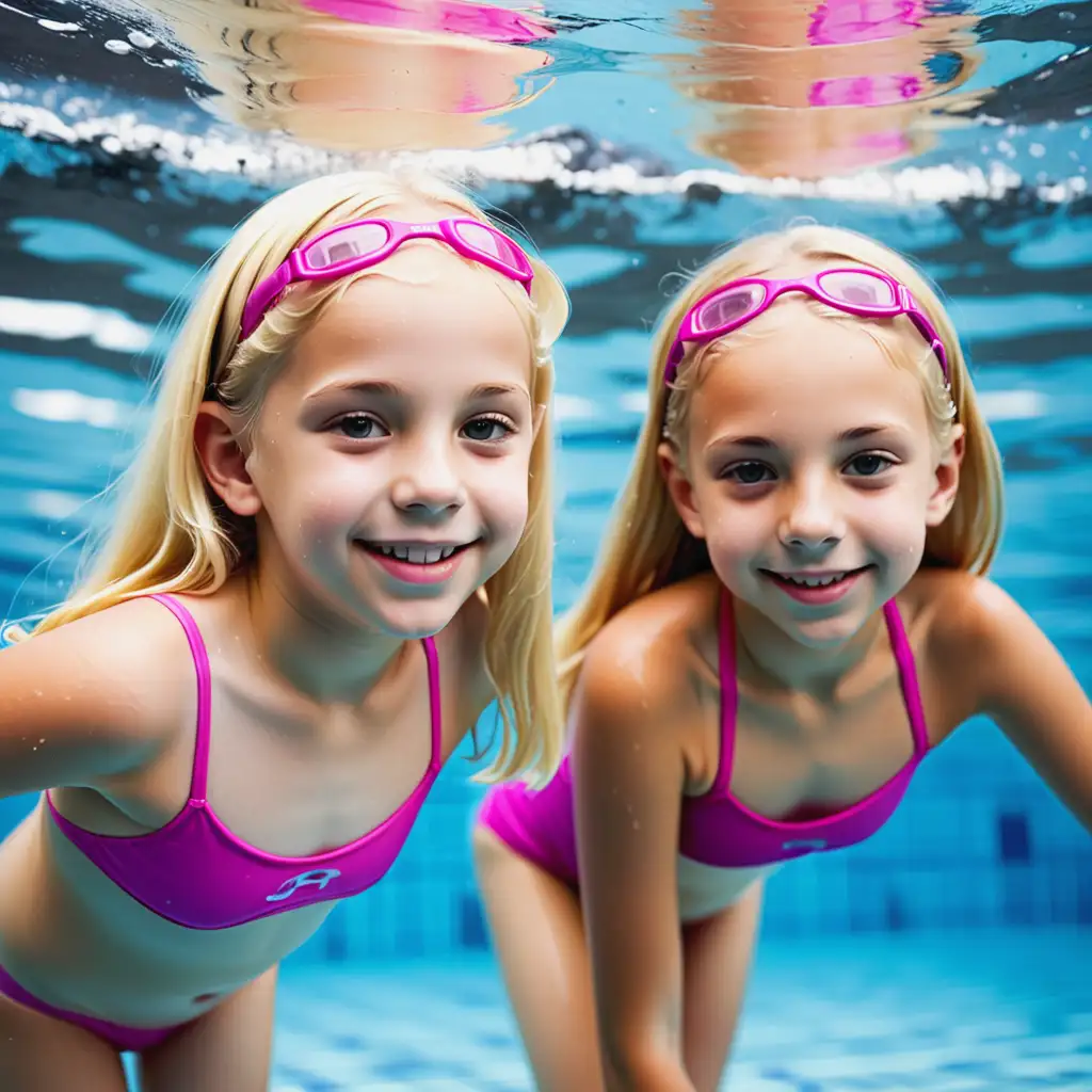 Preteen-Blonde-Girls-Swimming-in-a-Clear-Pool-on-a-Sunny-Day