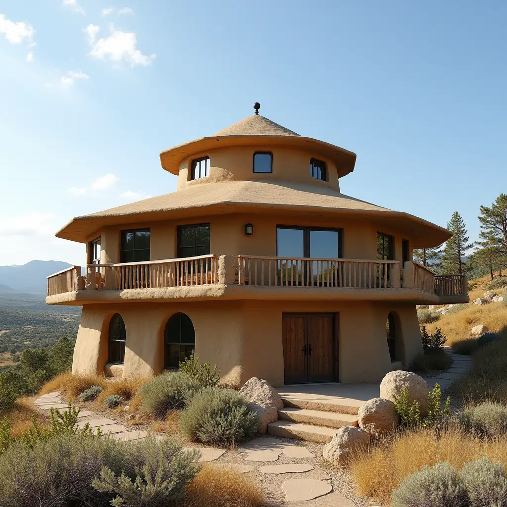 ThreeStory-Hempcrete-House-in-Zuni-Mountains-with-Greenhouse-and-Cupola