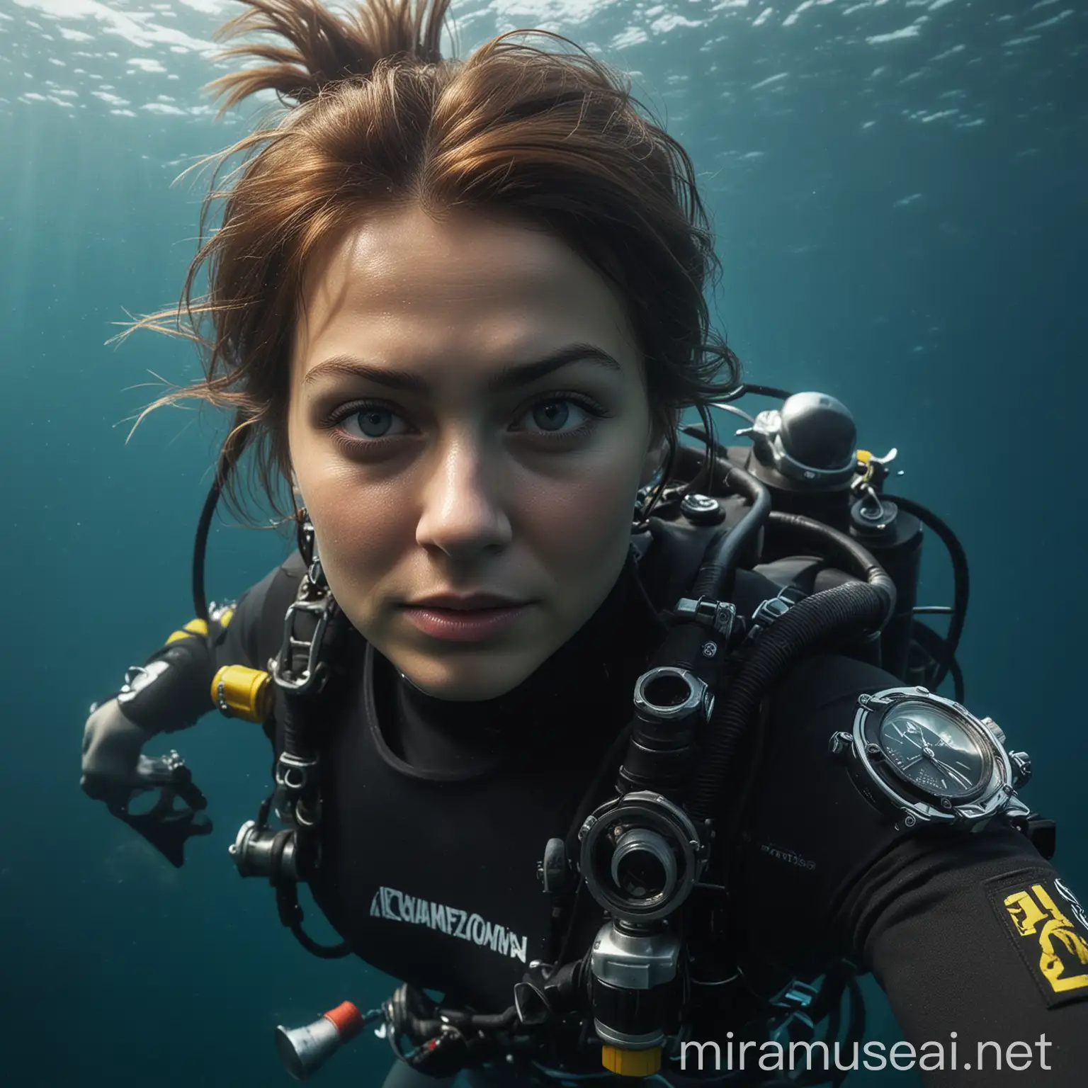 Realistic Russian Lady Scuba Diver 100 Meters Deep Ocean Encounter