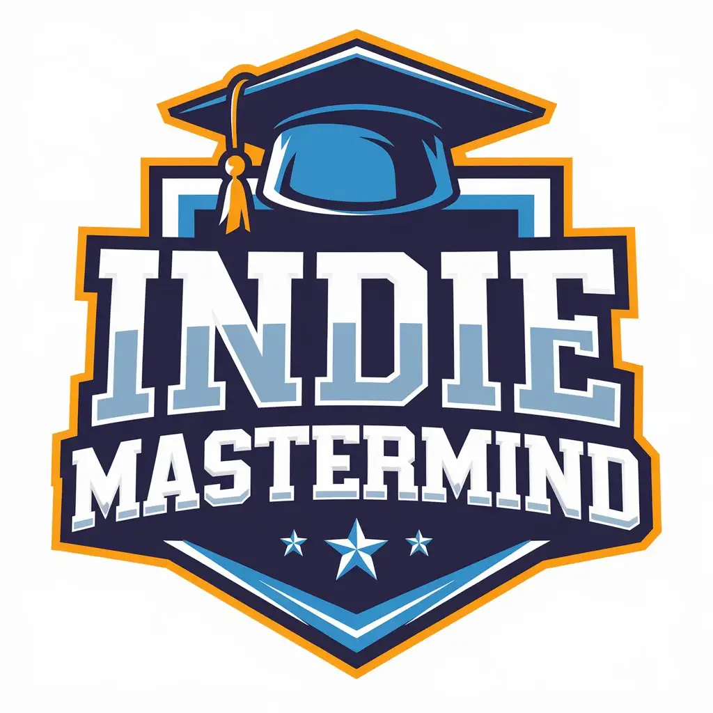 LOGO Design for Indie Mastermind Graduation Cap Symbol with Black and Facebook Blue Color Scheme for Education Industry