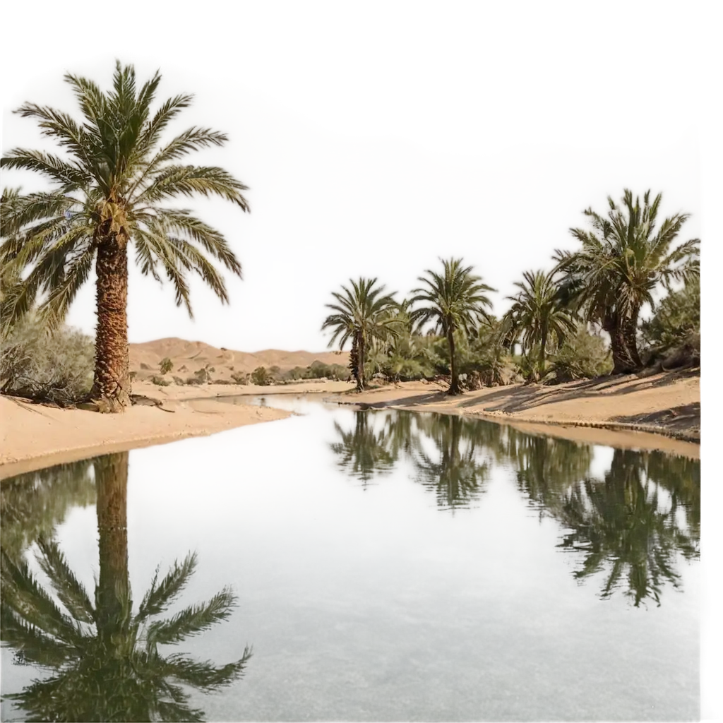 Stunning-Desert-Landscape-with-Palm-Trees-Around-Water-PNG-Format-for-High-Quality