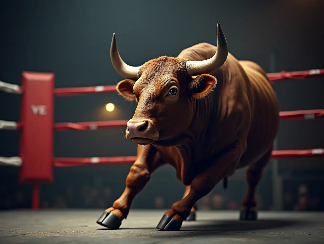 Powerful-Bull-in-the-Boxing-Ring-Facing-Opponent