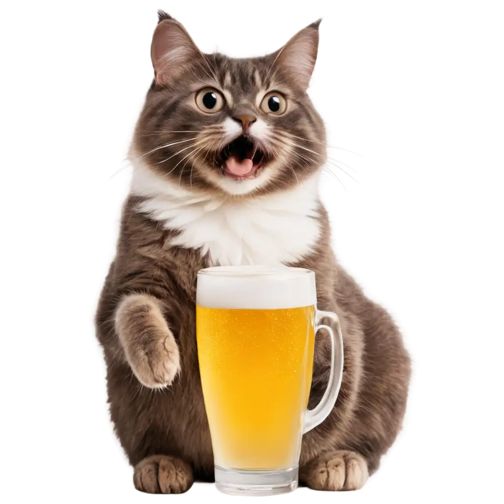 a happy cat drinks beer