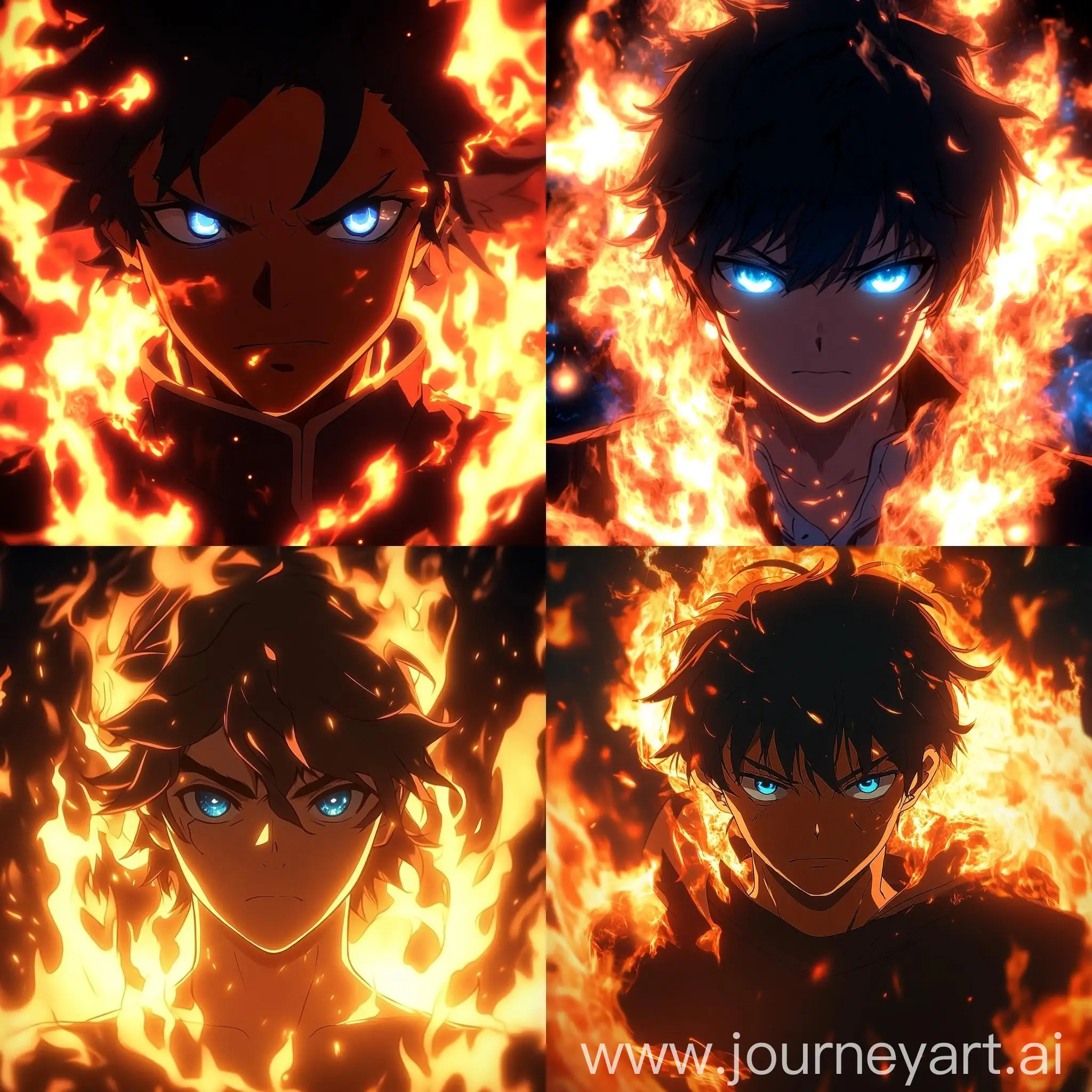 Anime-Character-Satoru-Godjo-with-Giant-Flame-and-Mysterious-Eyes