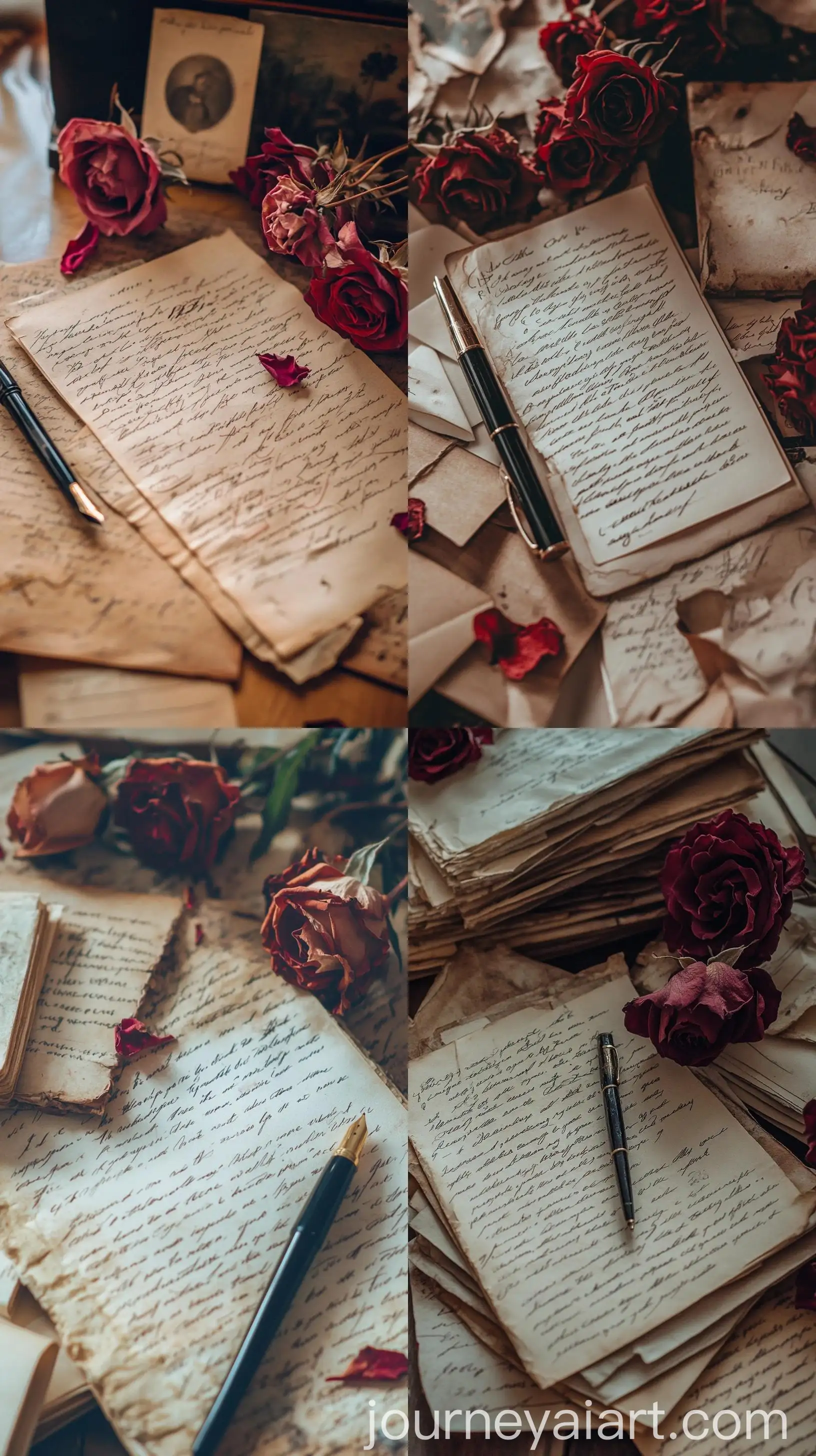 Vintage-Letter-and-Ink-Pen-with-Red-Roses-in-Golden-Hour-Light