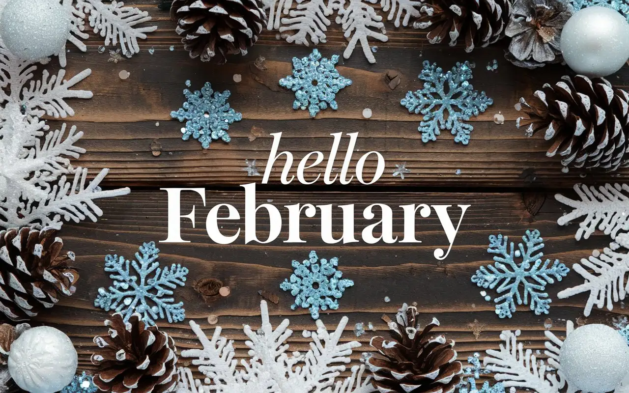 WinterThemed-Rustic-Wooden-Background-with-Hello-February-Text