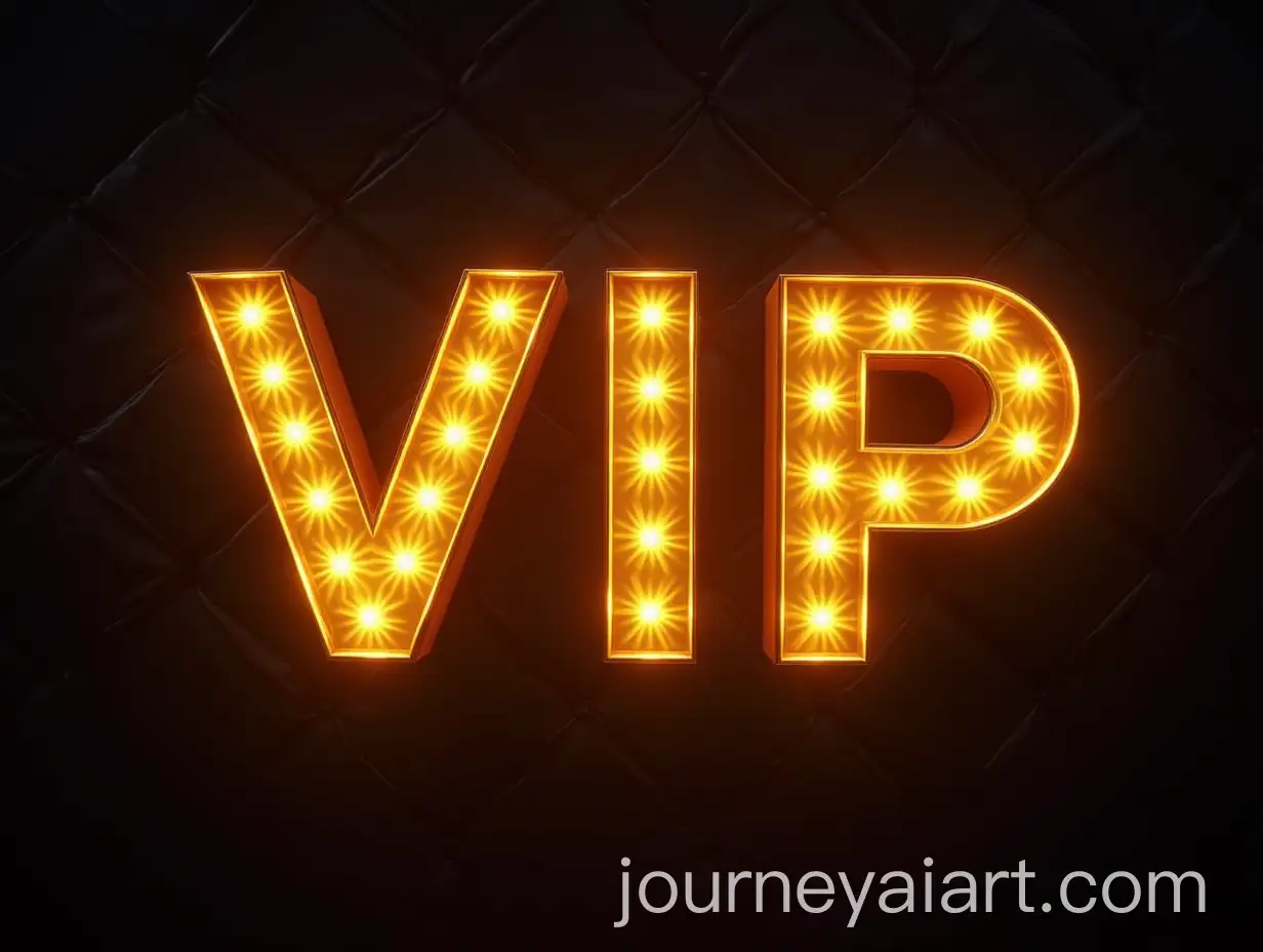 Illuminated-Golden-VIP-Text-with-Sparkling-Lights-on-Dark-Quilted-Background