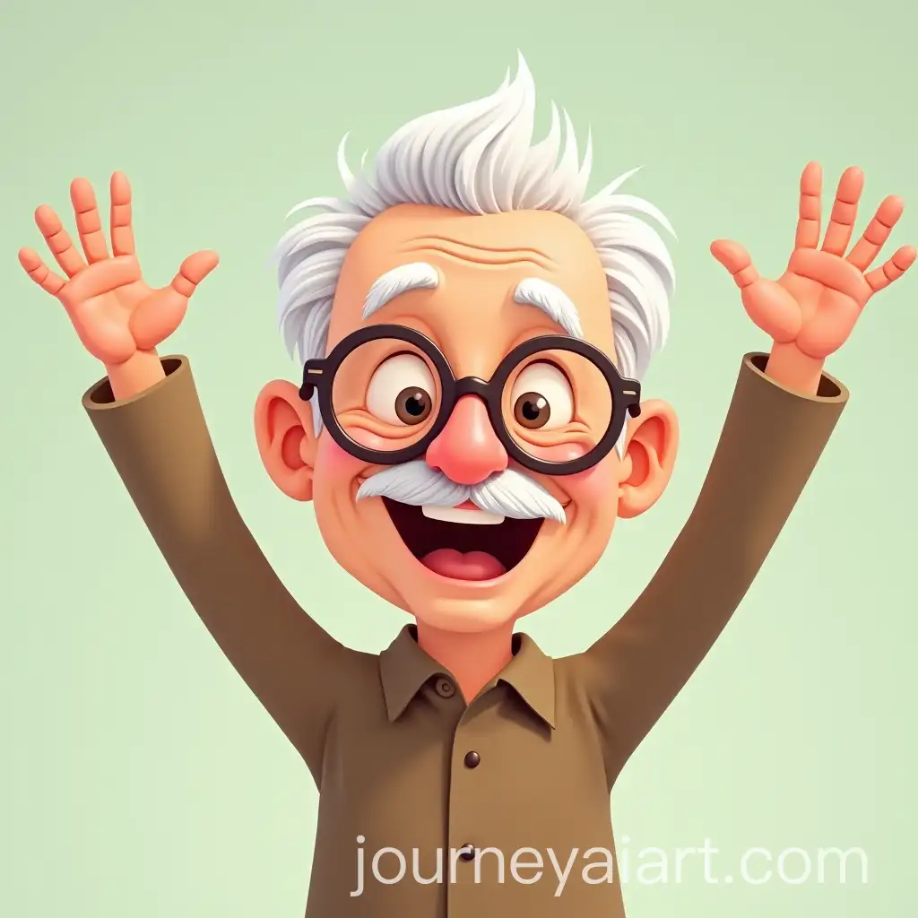 Cartoon-Style-Laughing-Old-Man-with-Glasses-and-Raised-Arms