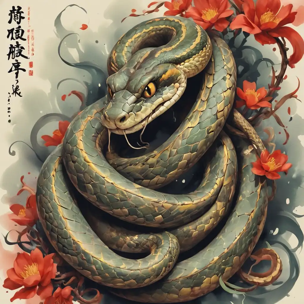 Poster for Snake Year, celebration, ink painting