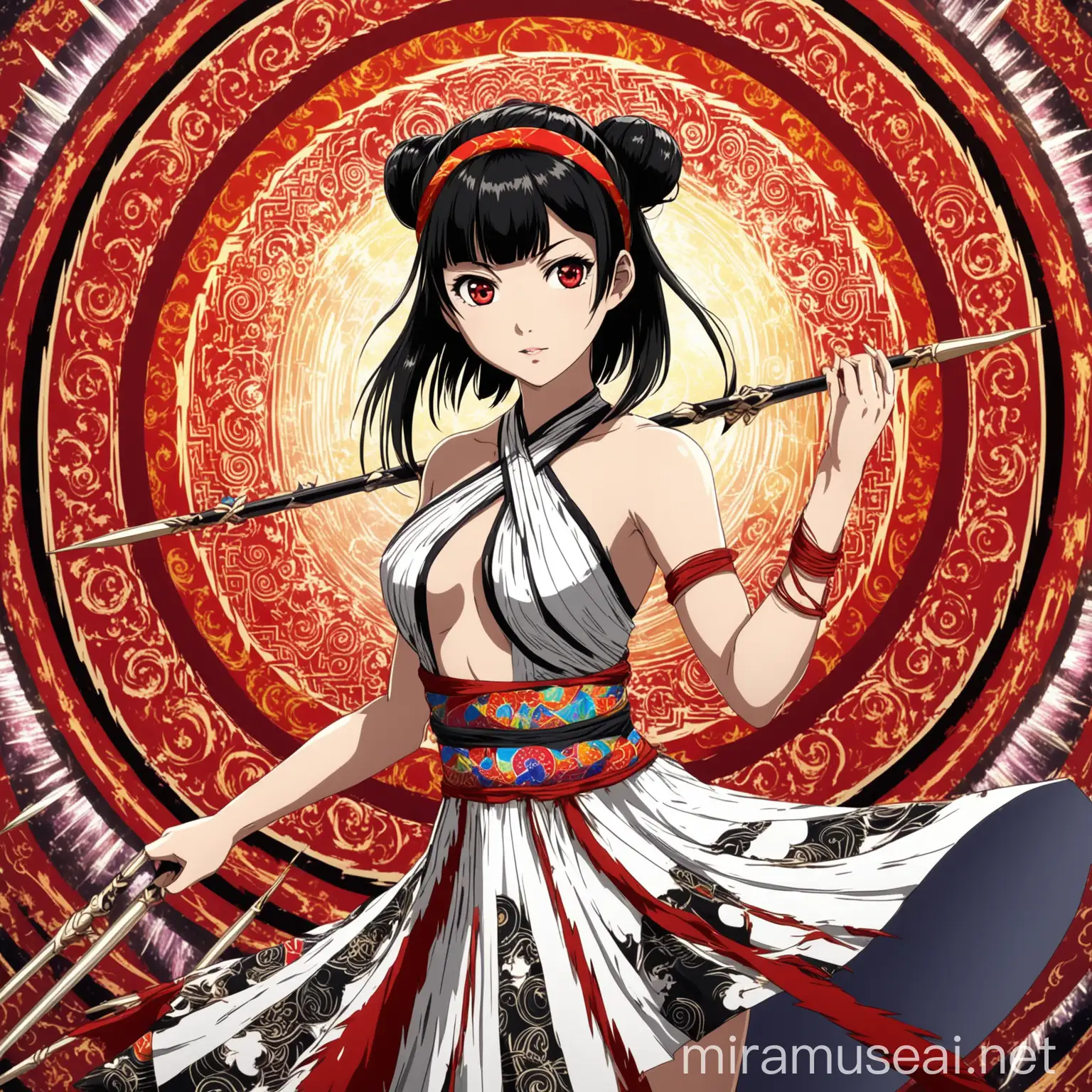 Fantasy Asian Woman Twirling Telekinetic Spears in Anime Style