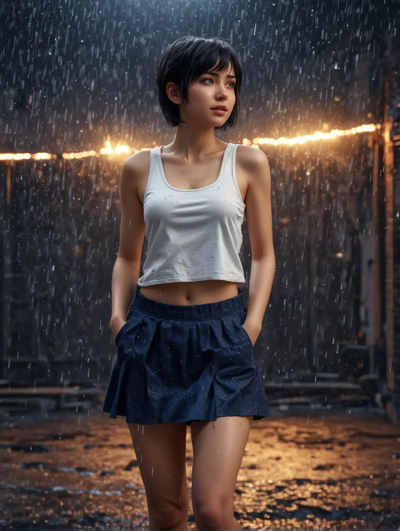 Person-Standing-in-Golden-Sparkling-Rain-with-Fire-UltraRealistic-Detail