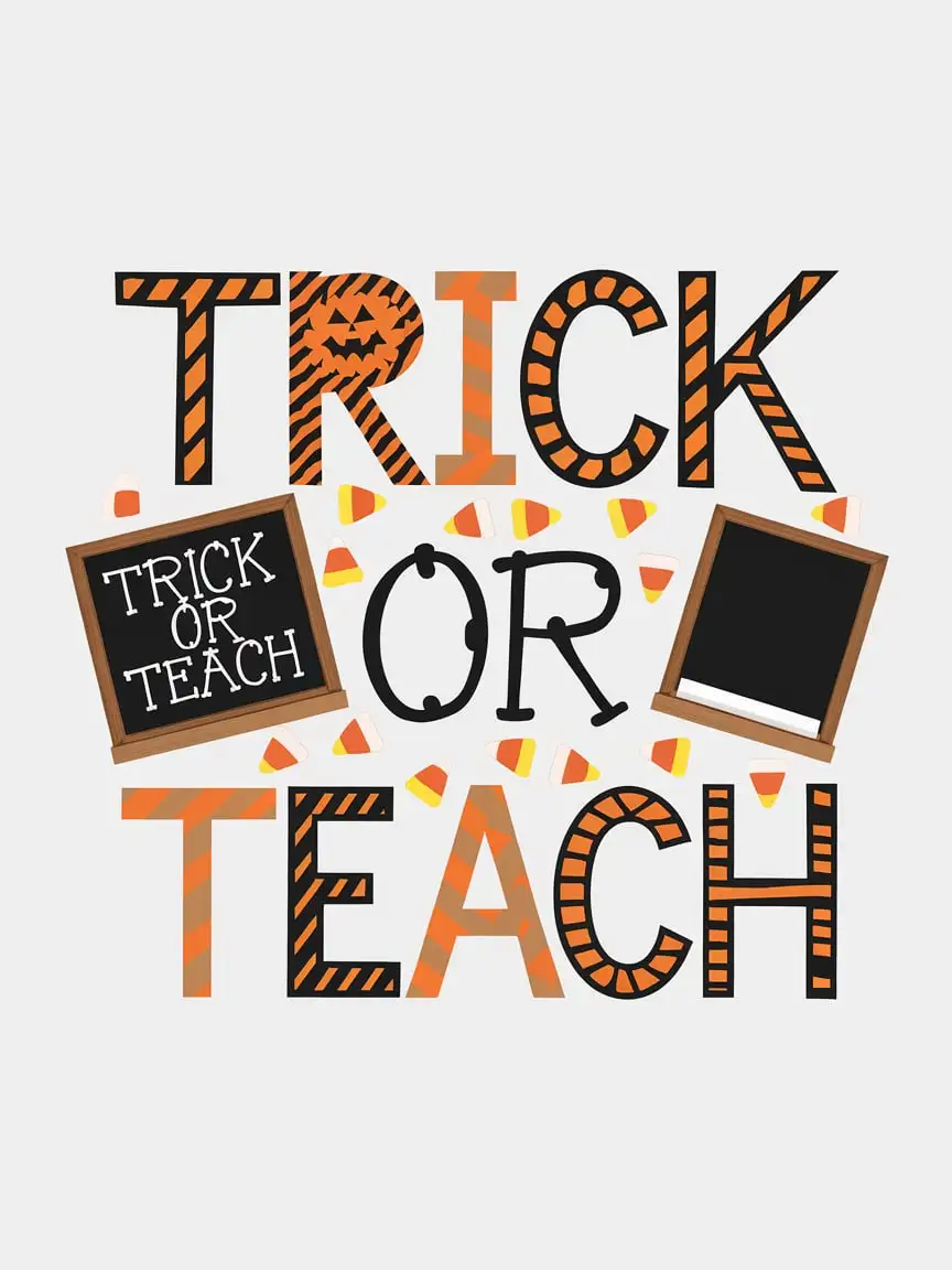 Halloween Classroom Scene with Blackboard Chalk and Candy Corn