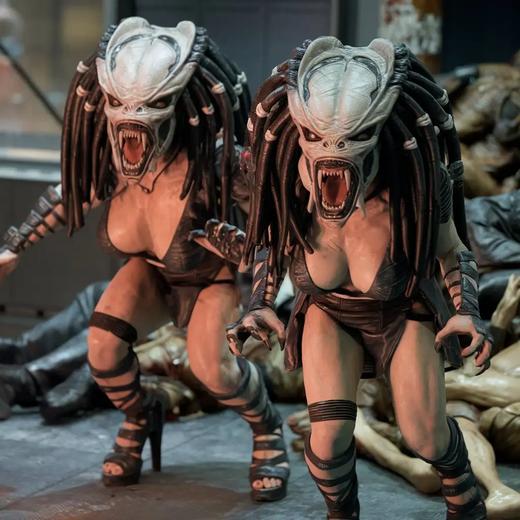 Fierce-Predator-Characters-in-High-Heels-Amidst-a-Haunting-Scene