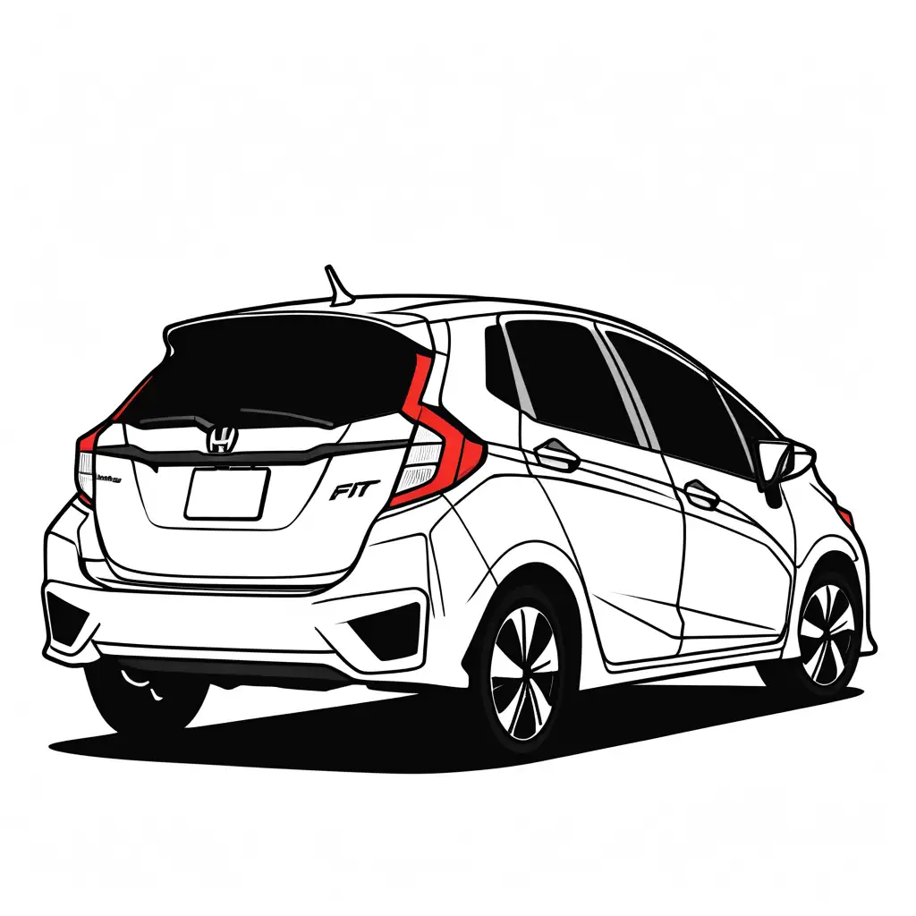 honda fit, Coloring Page, black and white, line art, white background, Simplicity, Ample White Space