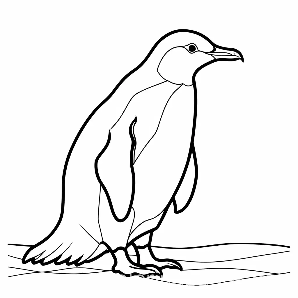 Penguin, Coloring Page, black and white, line art, white background, Simplicity, Ample White Space. The background of the coloring page is plain white to make it easy for young children to color within the lines. The outlines of all the subjects are easy to distinguish, making it simple for kids to color without too much difficulty