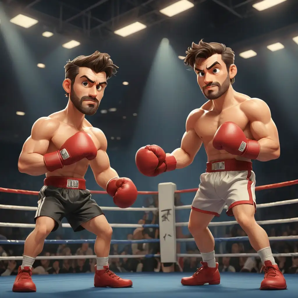 Cartoon-Handsome-Men-Boxing-in-the-Ring