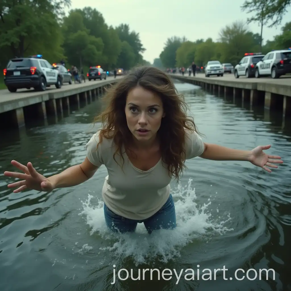 American-Woman-Jumping-Off-Bridge-into-Lake-with-Police-Pursuit