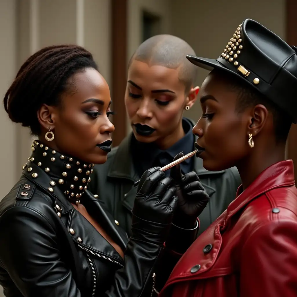 Three-Black-Women-Applying-Makeup-to-Cynthia-Erivo-in-PunkInspired-Fashion