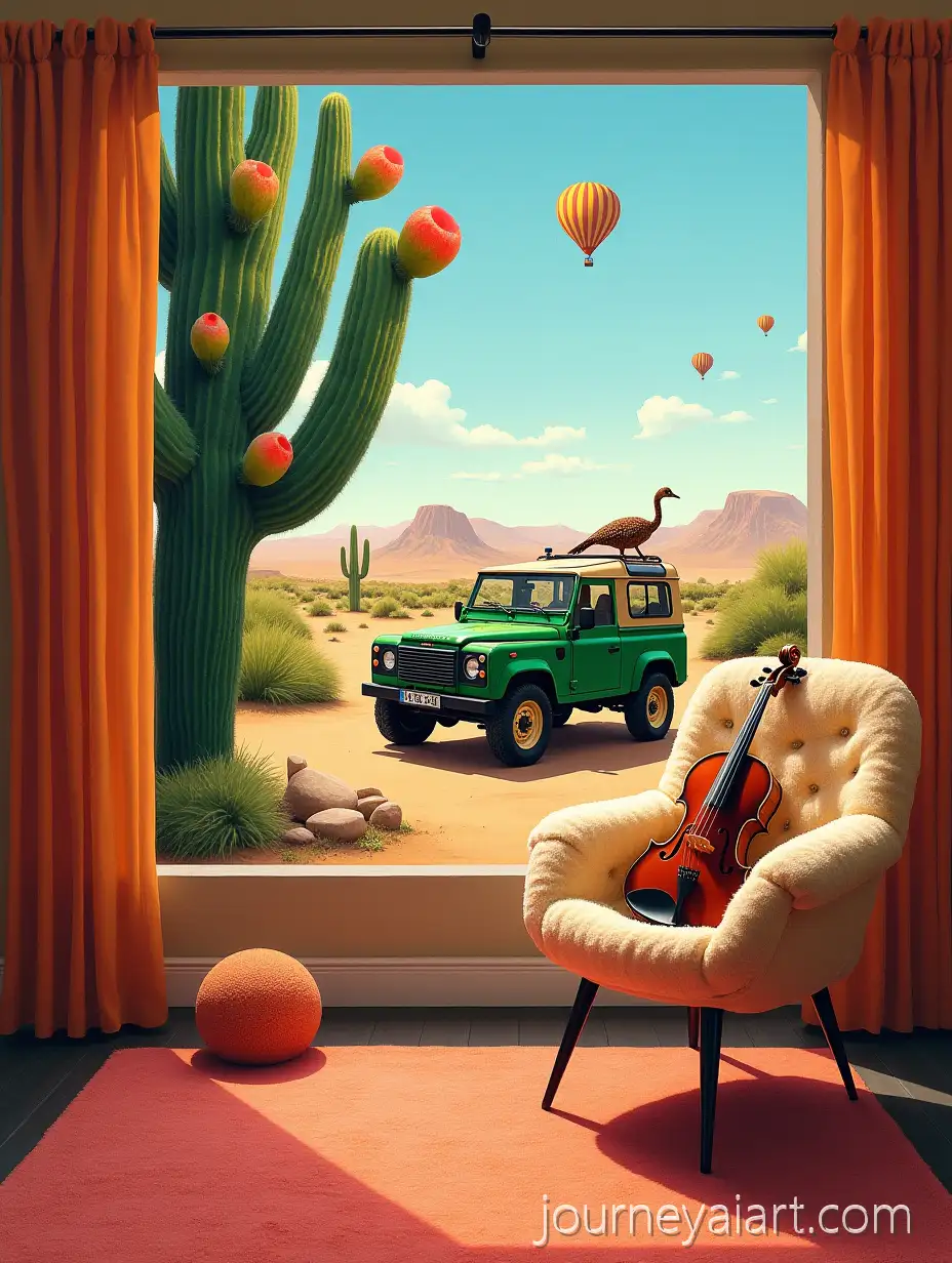 MidCentury-Modern-Room-with-Namibian-Landscape-and-Giraffe-in-David-Hockney-Style