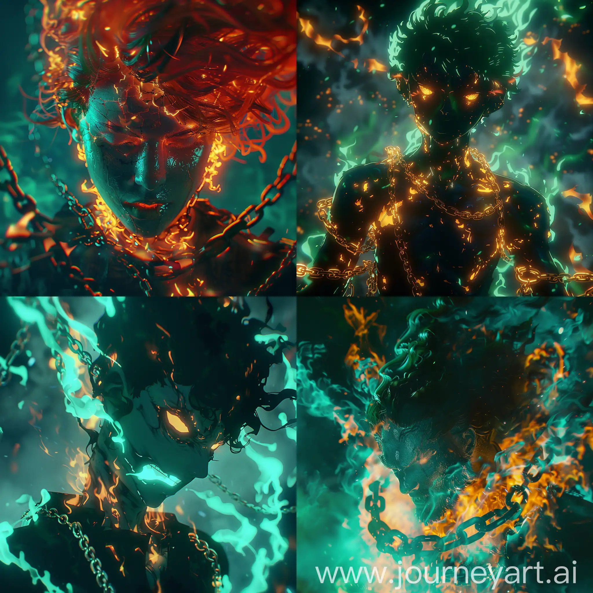 Anime-Keyframe-Fiery-Explosion-with-Fire-Elemental-in-Dark-BlueGreen-Lighting