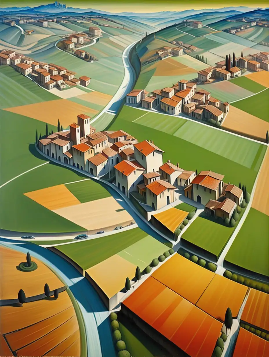 Futurism Painting of Italian Countryside from Above