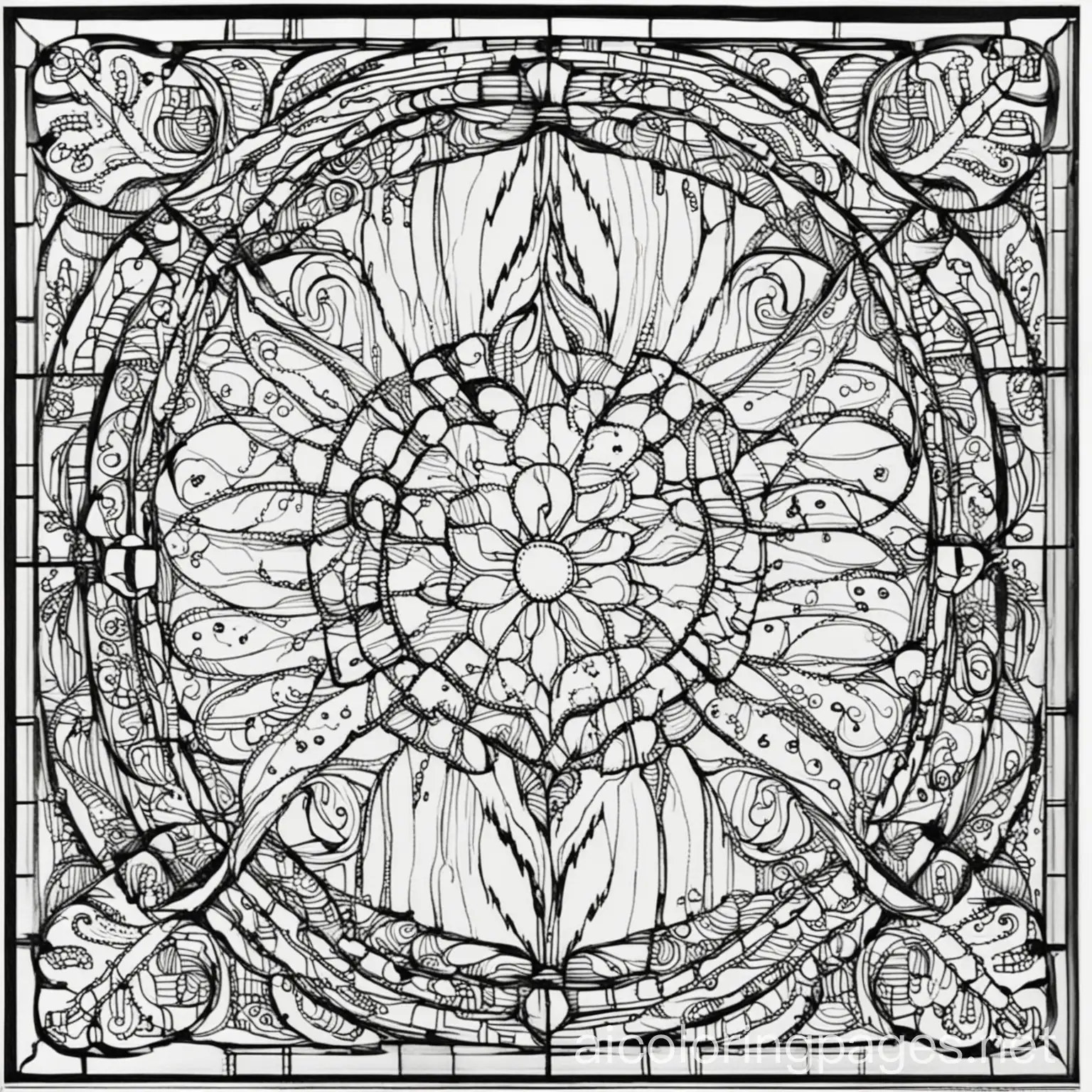 Stained-Glass-Style-Paisley-Coloring-Page-Black-and-White-Line-Art