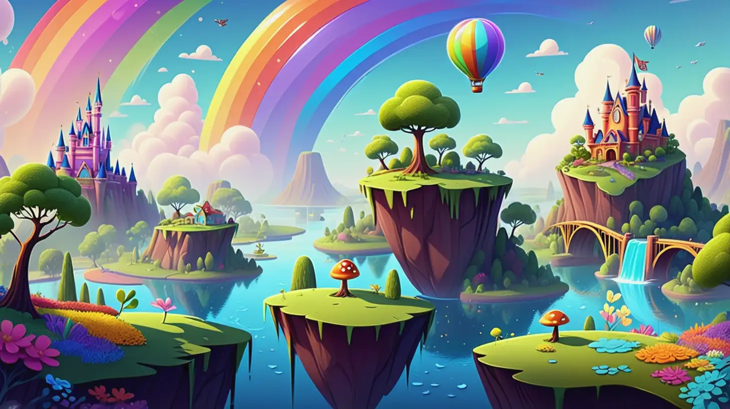 Vibrant Floating Islands in a KawaiiStyle Cartoon Landscape