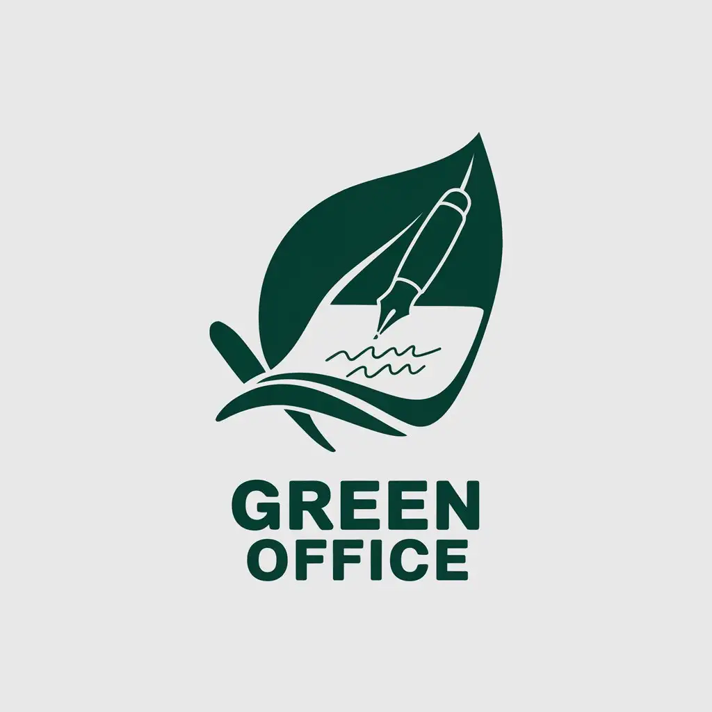 a vector logo design,with the text "Green Office", main symbol:Logotype for a company producing biodegradable stationery, sheet, on which something is written with a pen, use 2 colors (#468c45 and #60b05e), memorable,Moderate,clear background