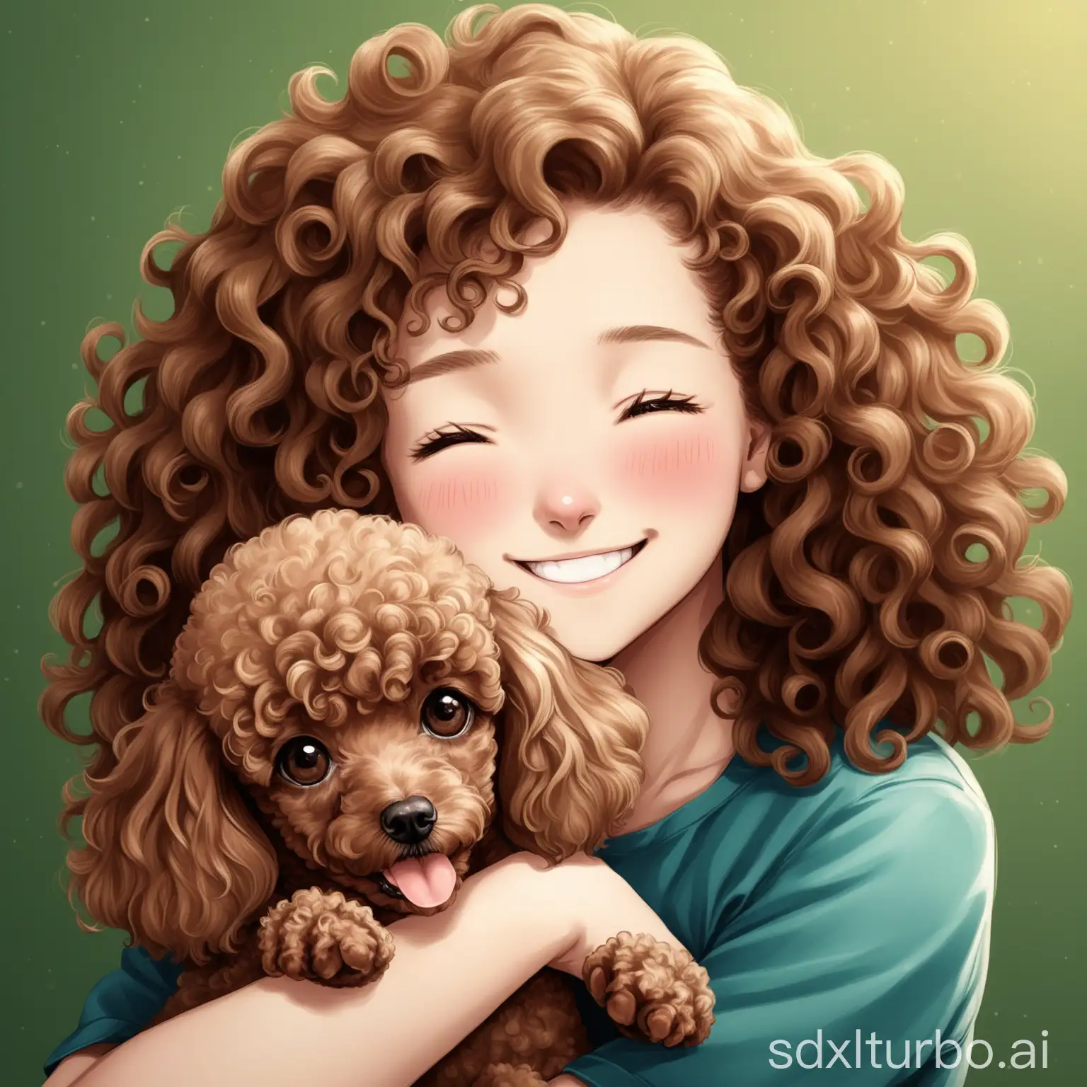 Joyful-Young-Woman-with-Curly-Hair-Holding-a-Brown-Poodle