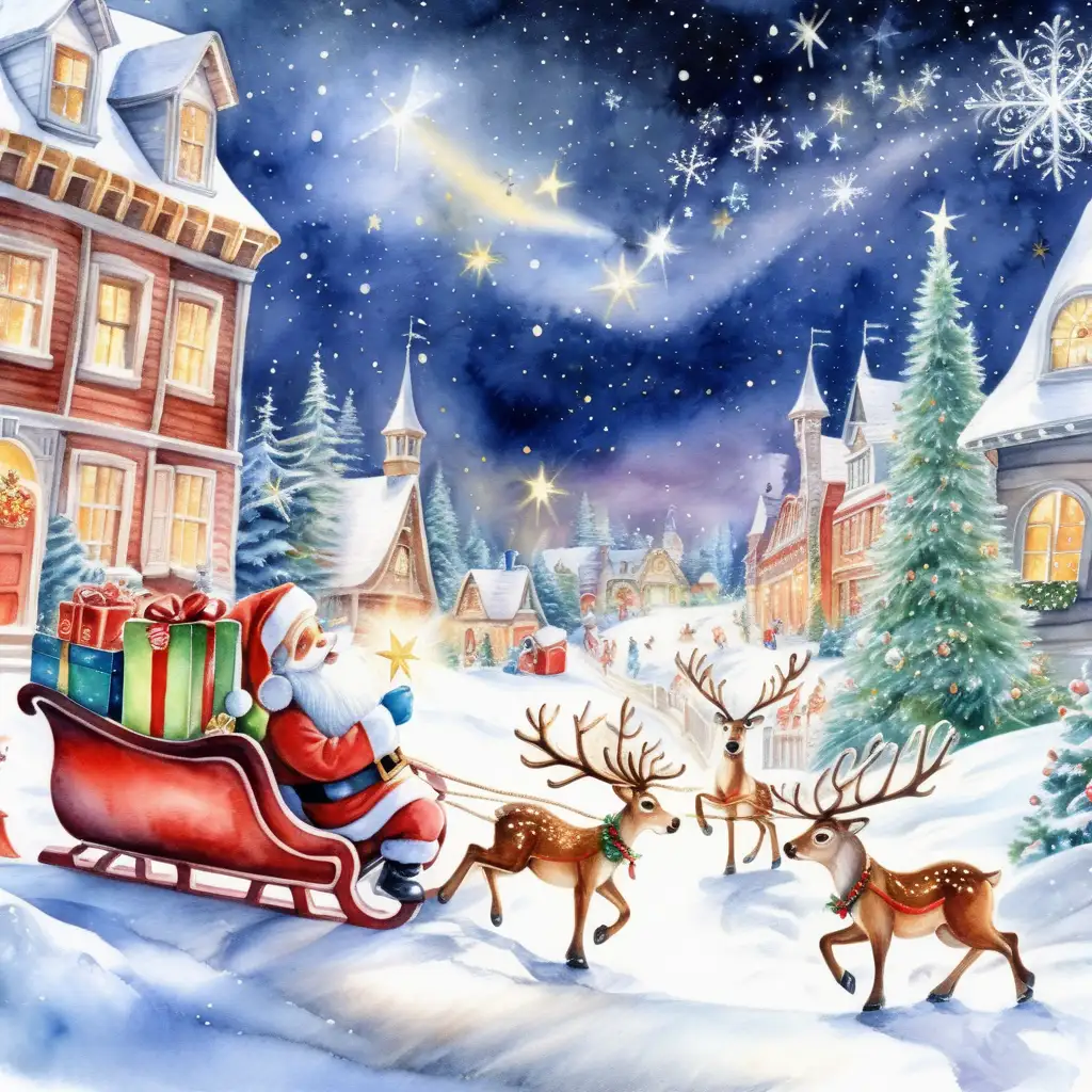 Magical Santa World with Reindeer Sleigh and Gifts in Sparkling Snow